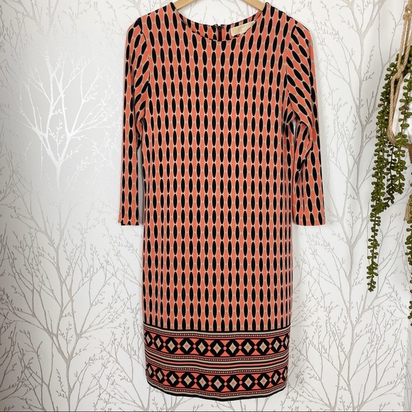 MICHAEL KORS Bold Geometric Print Coral Shift Dress Business Work wear S… - Picture 2 of 9